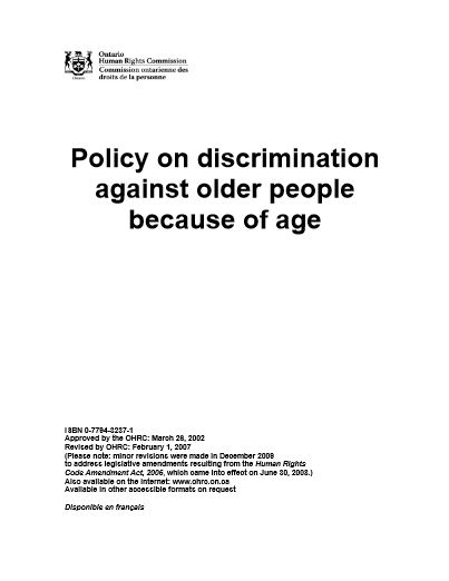 Policy on discrimination against older people because of age