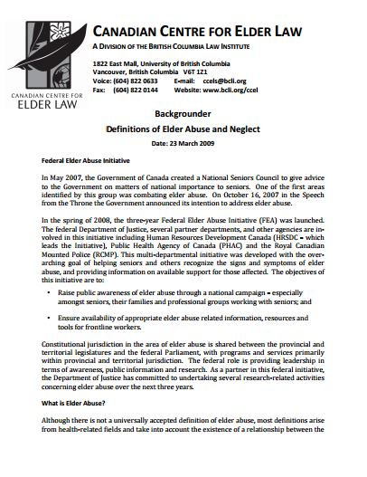 Definitions of Elder Abuse and Neglect CCEL